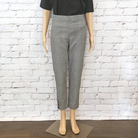 LAURA - Mid-rise straight leg pull on black/white print pants - Picture 3 of 10